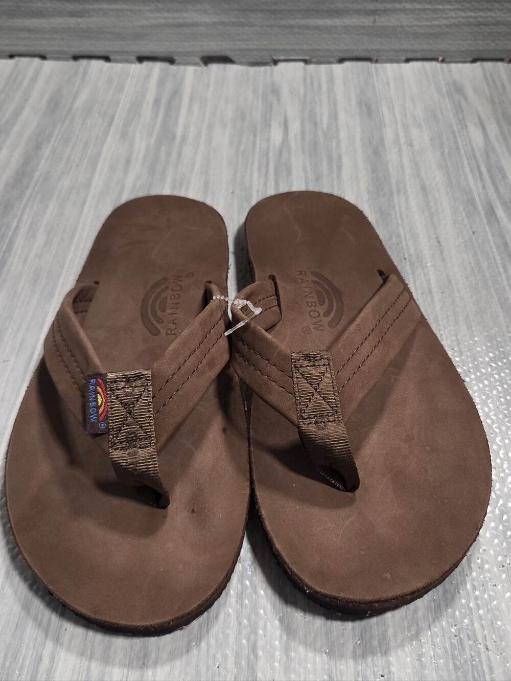 Rainbow Tan Leather Flip Flops - Men's Classic Thong - Picture 6 of 7